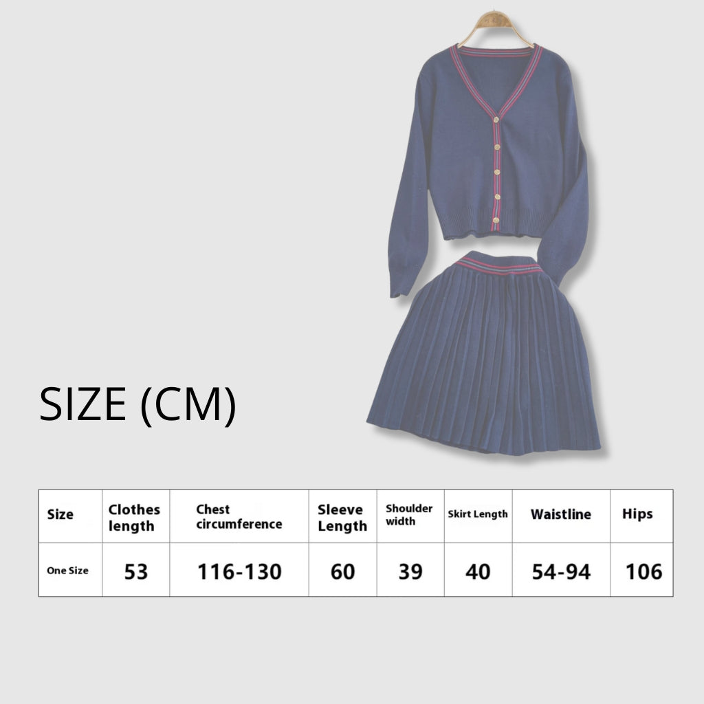 Women's Casual Back to School V-neck Knitted Cardigan and Pleated Skirt Two-piece Outfit Set - ChoreGirl