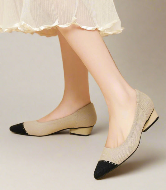 Women's Casual Comfortable Flat Sculptural Heel Pointed Toe Knit Fabric Shoes - ChoreGirl