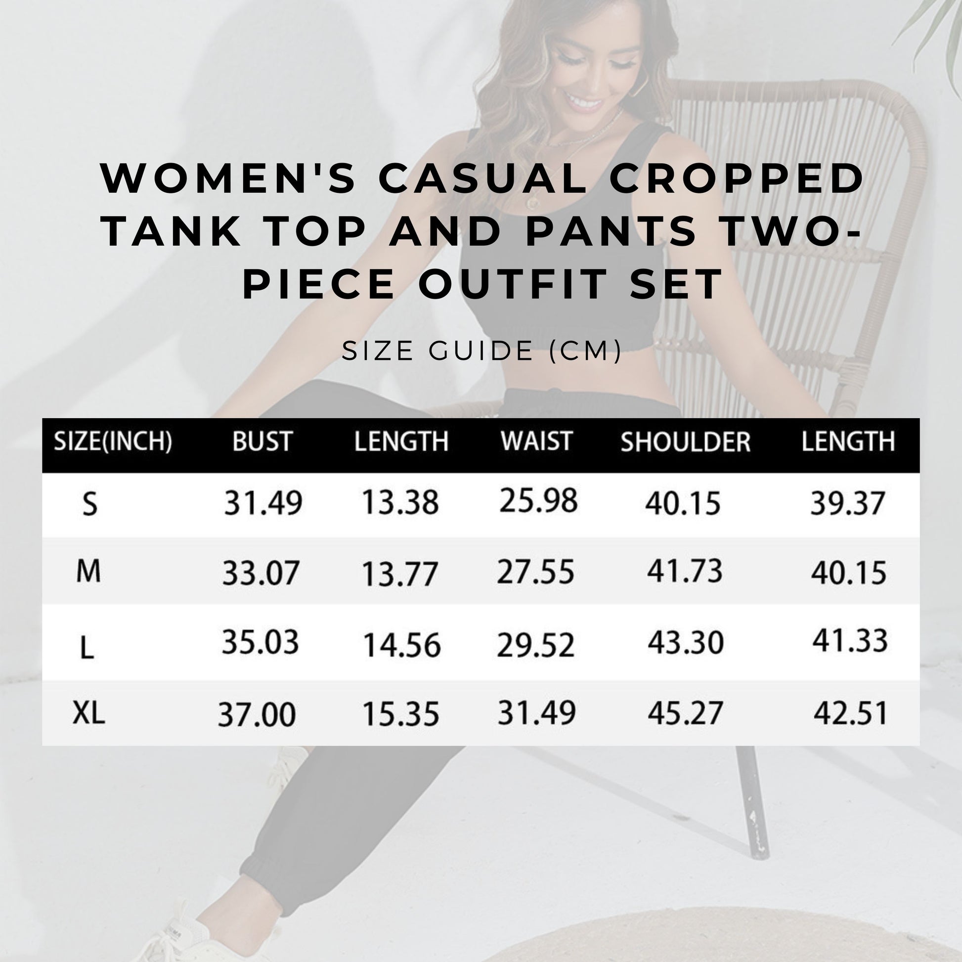 Women's Casual Cropped Tank Top and Pants Two-piece Outfit Set - ChoreGirl