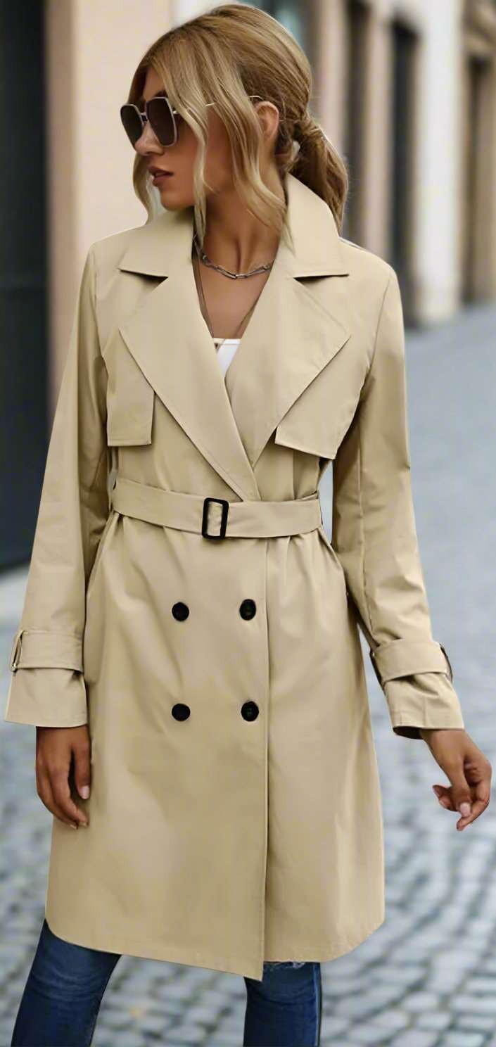 Women's Casual Double Breasted Trench Coat - ChoreGirl