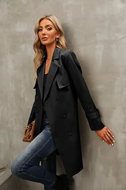 Women's Casual Double Breasted Trench Coat - ChoreGirl