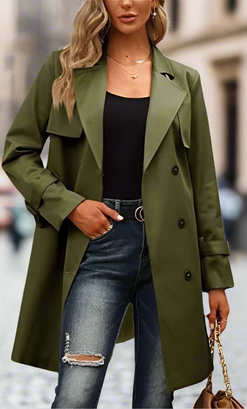 Women's Casual Double Breasted Trench Coat - ChoreGirl