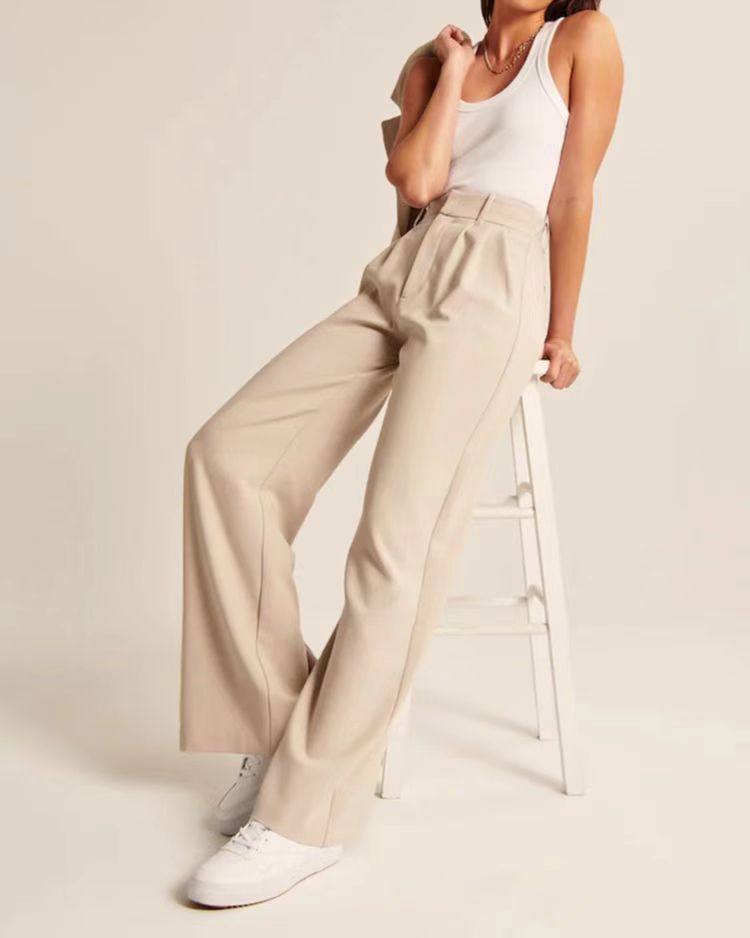 Women's Casual High Waist Straight and Wide Leg Pants with Pockets - ChoreGirl