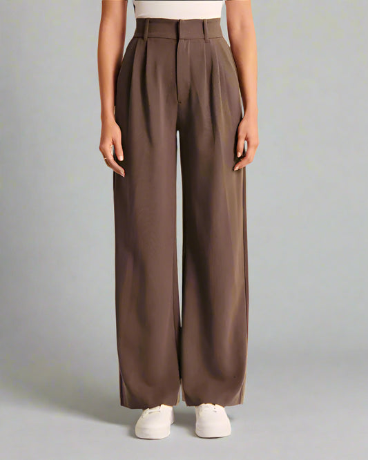 Women's Casual High Waist Straight and Wide Leg Pants with Pockets - ChoreGirl