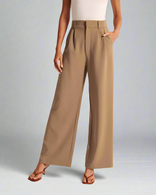 Women's Casual High Waist Straight and Wide Leg Pants with Pockets - ChoreGirl