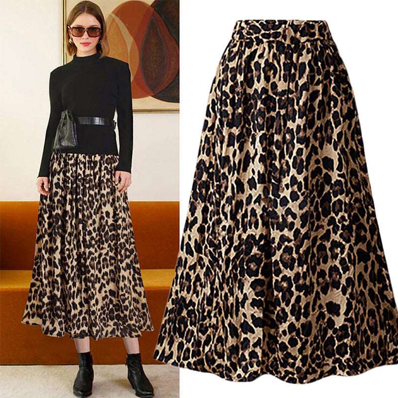Women's Casual Leopard Print A-line Skirt - ChoreGirl