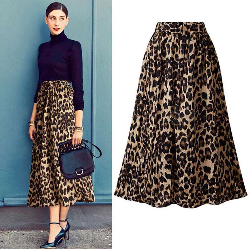 Women's Casual Leopard Print A-line Skirt - ChoreGirl