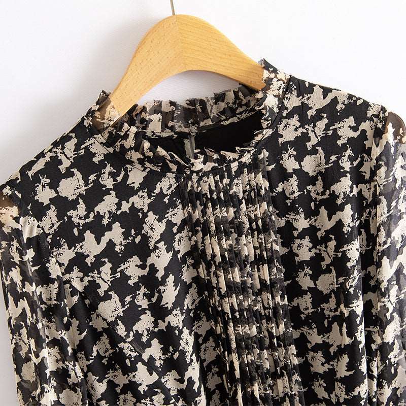 Women's Checkered Chiffon Mid-length Dress with Belt - ChoreGirl