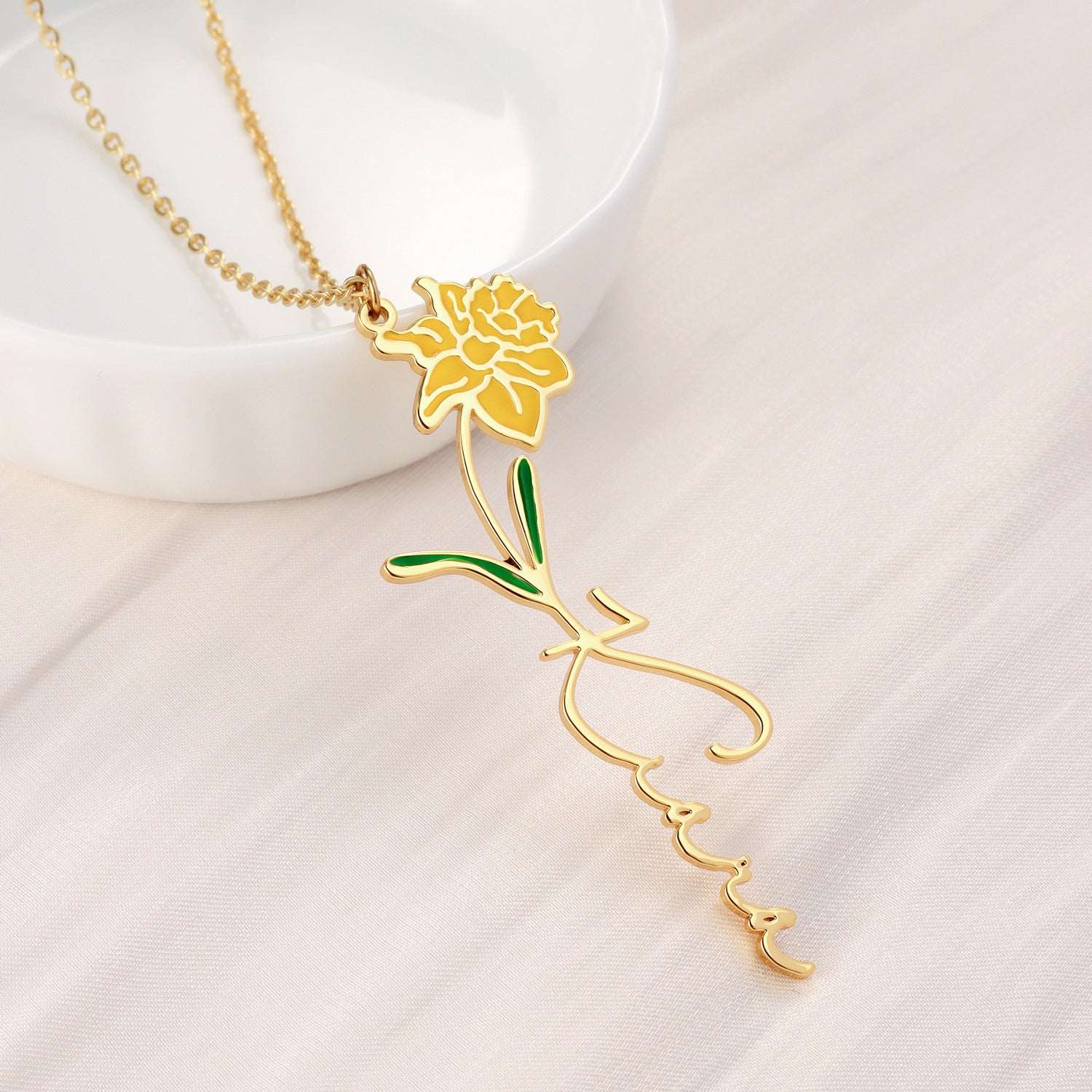 Women's Colored Personalized Birth Flower Stainless Steel Necklace - ChoreGirl