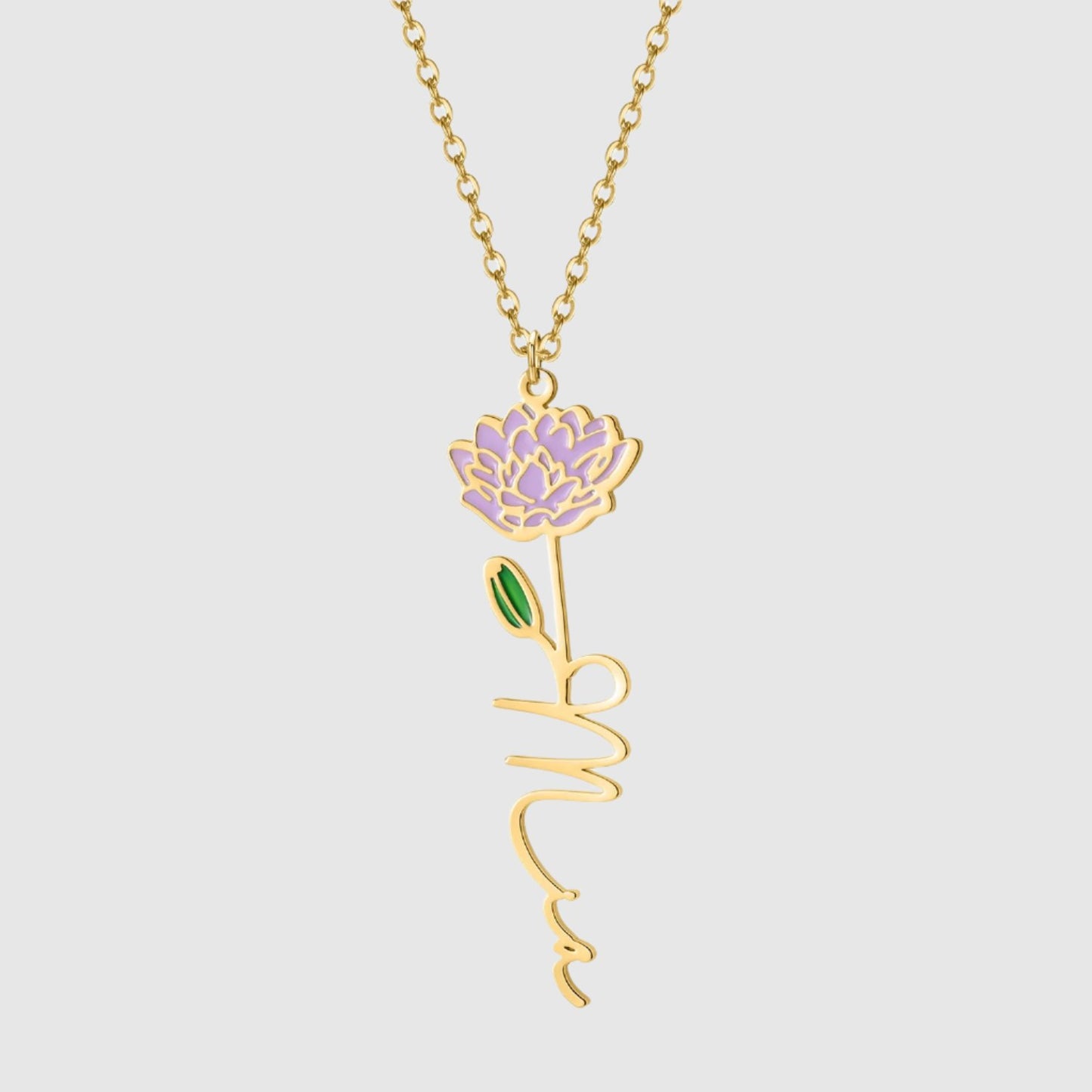 Women's Colored Personalized Birth Flower Stainless Steel Necklace - ChoreGirl