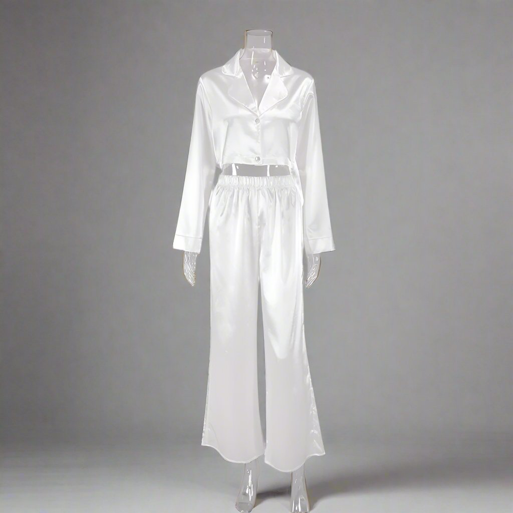 Women's Crop Top and Baggy Pants Ice Silk Pajamas Set - ChoreGirl
