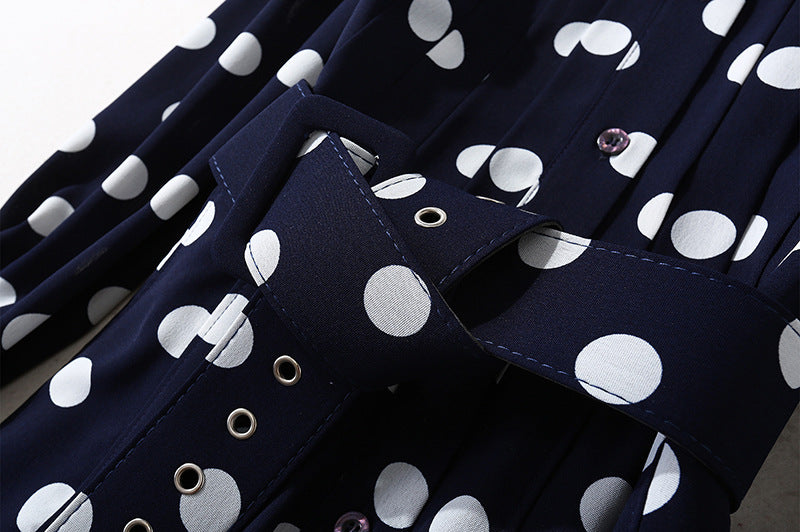 Women's Dark Blue Polka Dot Long Shirt Dress - ChoreGirl