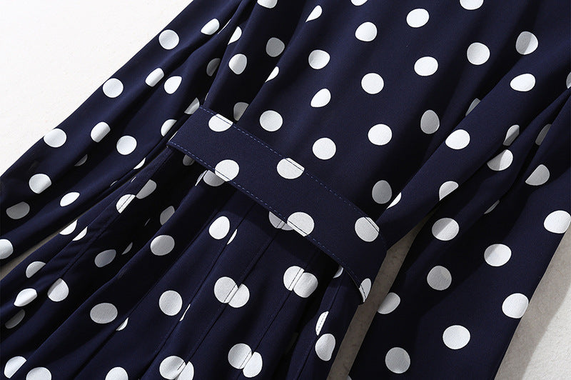 Women's Dark Blue Polka Dot Long Shirt Dress - ChoreGirl