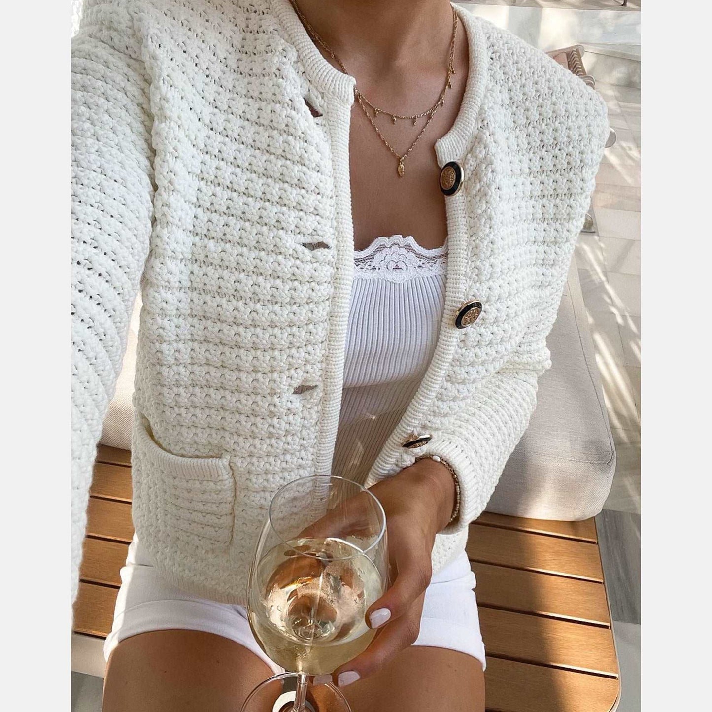 Women's Elegant Cotton Knit Cardigan - ChoreGirl