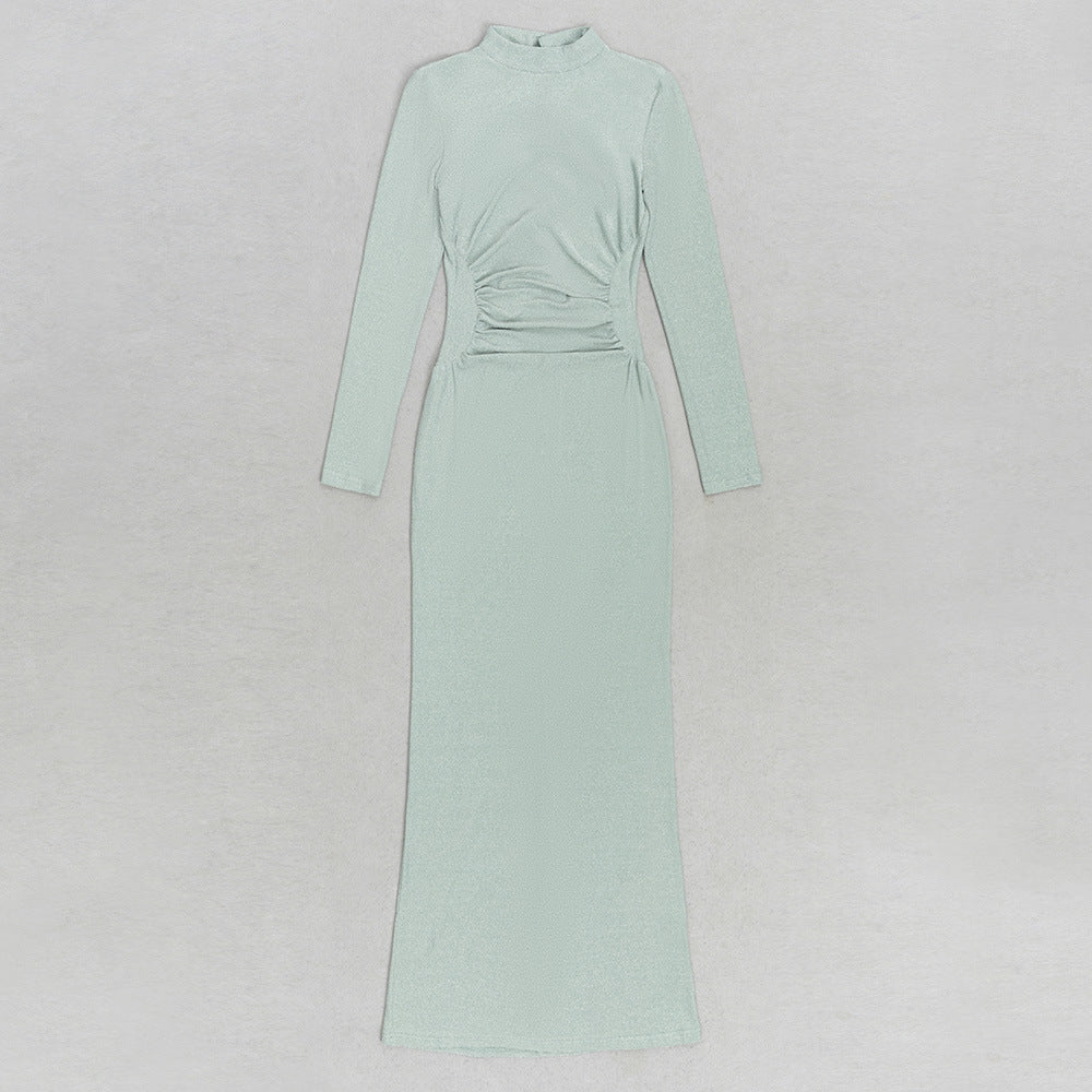 Women's Elegant High Neck Collar Long Sleeve Evening Dress - ChoreGirl