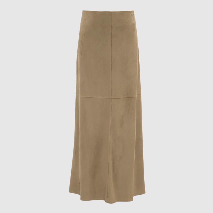 Women's Elegant Khaki High Waist Straight Long Suede Skirt - ChoreGirl
