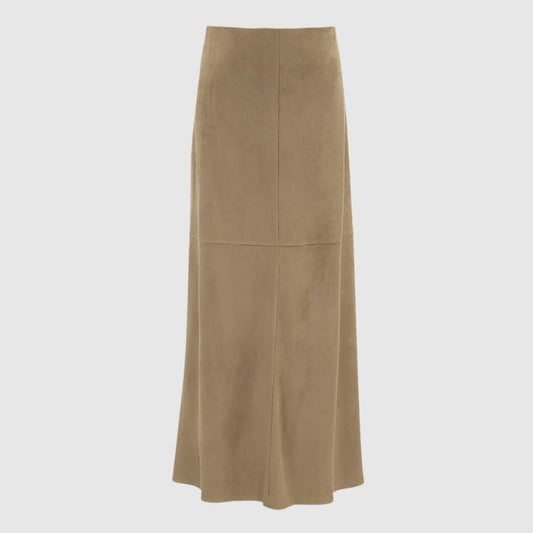 Women's Elegant Khaki High Waist Straight Long Suede Skirt - ChoreGirl