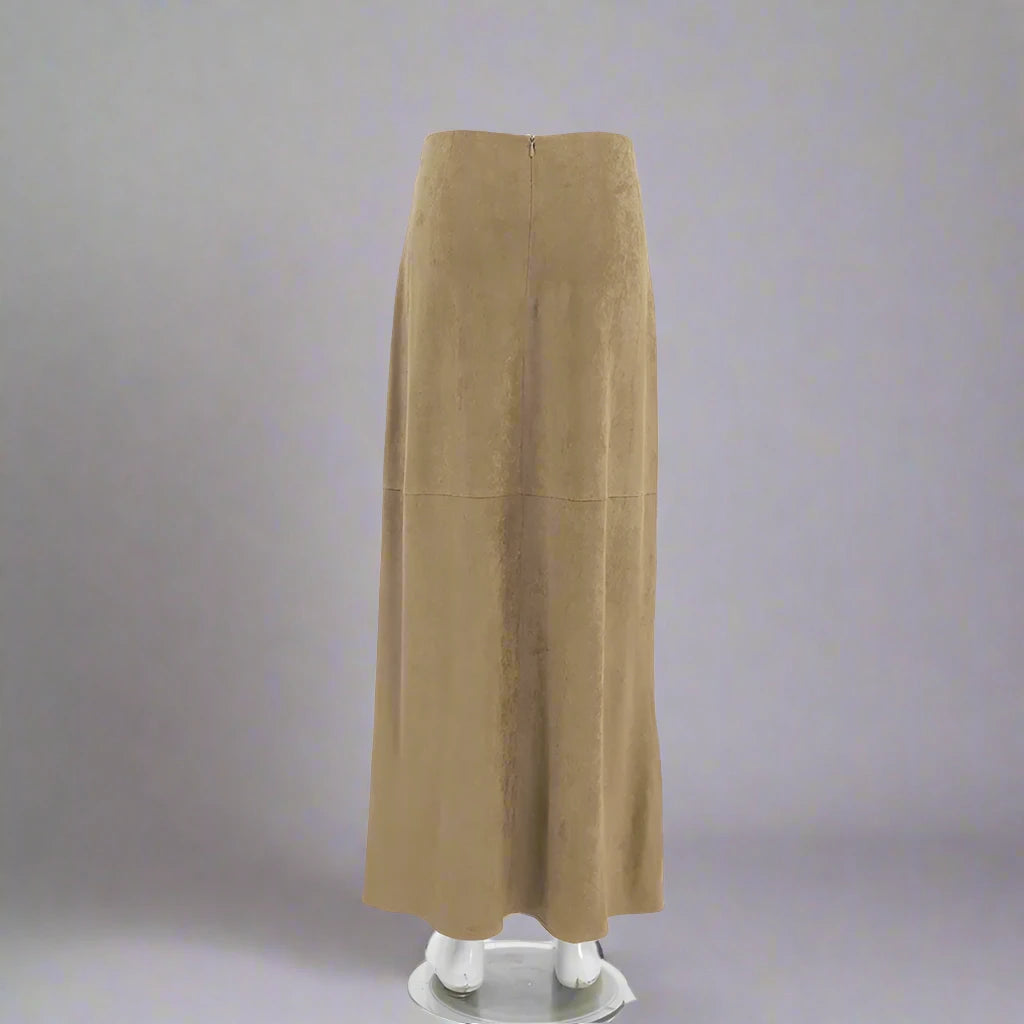 Women's Elegant Khaki High Waist Straight Long Suede Skirt - ChoreGirl