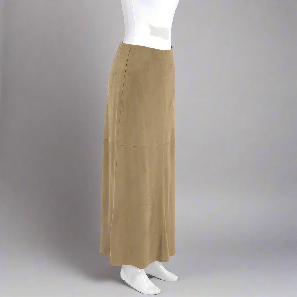 Women's Elegant Khaki High Waist Straight Long Suede Skirt - ChoreGirl