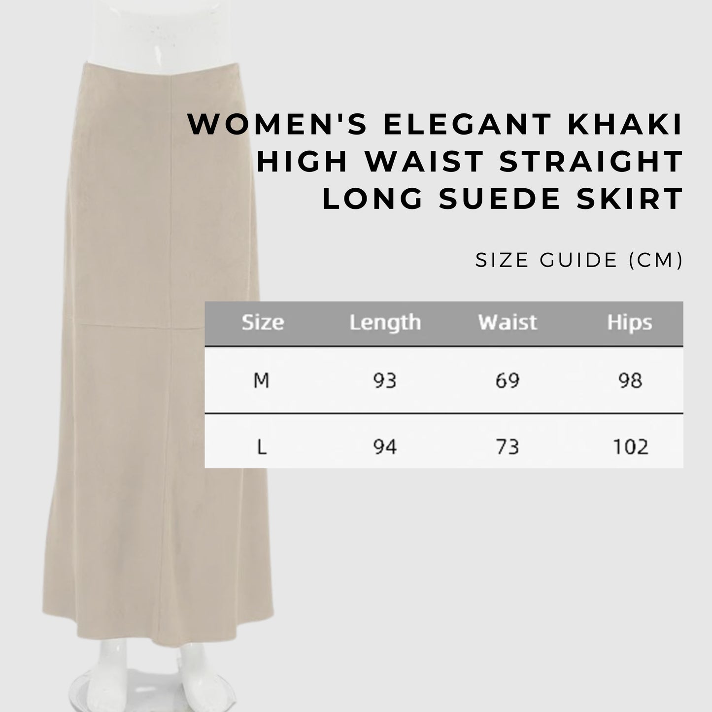 Women's Elegant Khaki High Waist Straight Long Suede Skirt - ChoreGirl