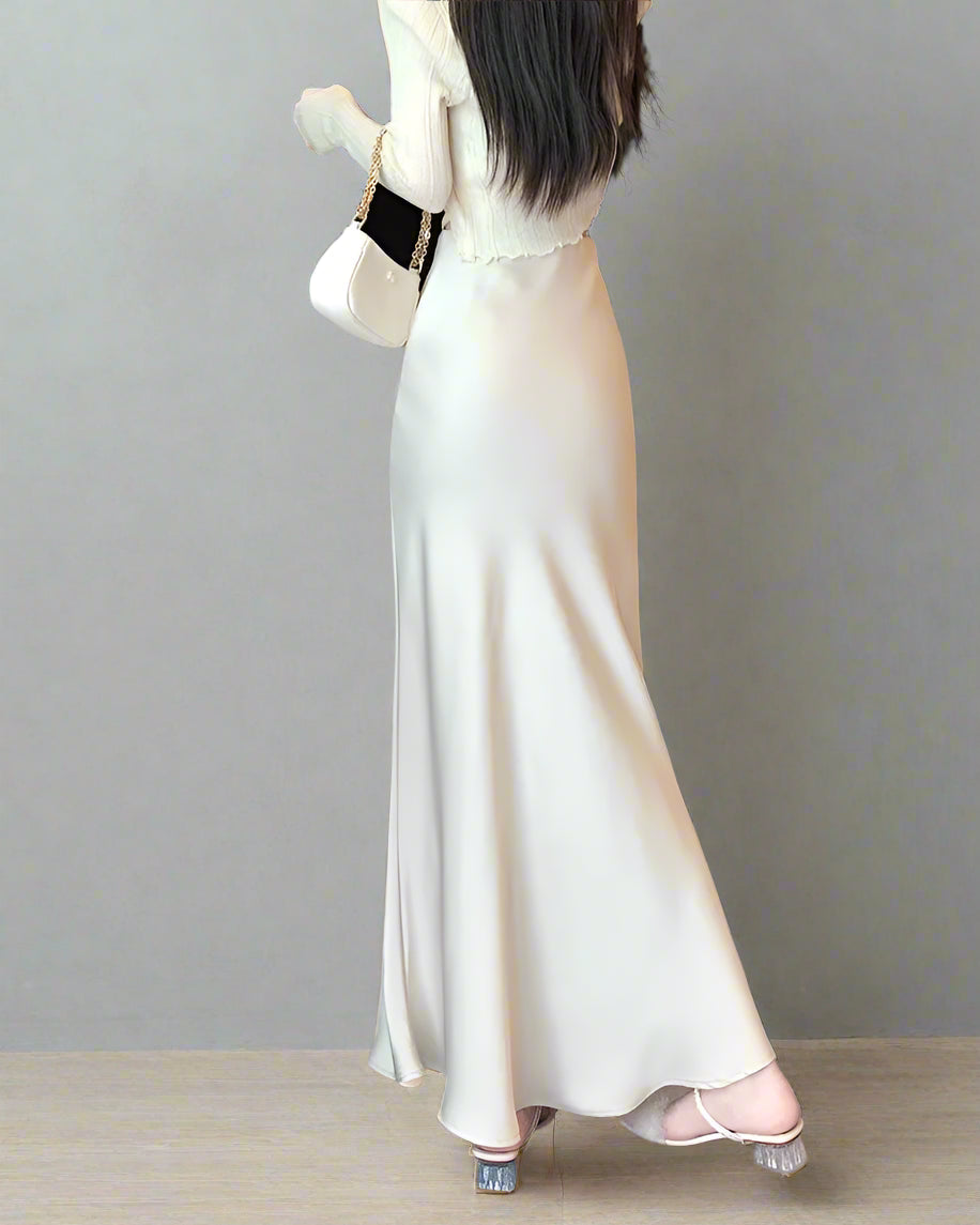 Women's Elegant Mid-length High Waist Silk Skirt - ChoreGirl