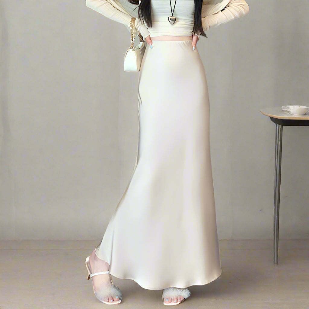 Women's Elegant Mid-length High Waist Silk Skirt - ChoreGirl