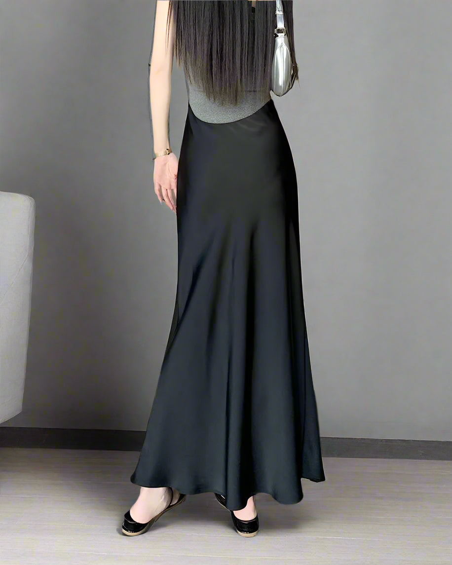 Women's Elegant Mid-length High Waist Silk Skirt - ChoreGirl