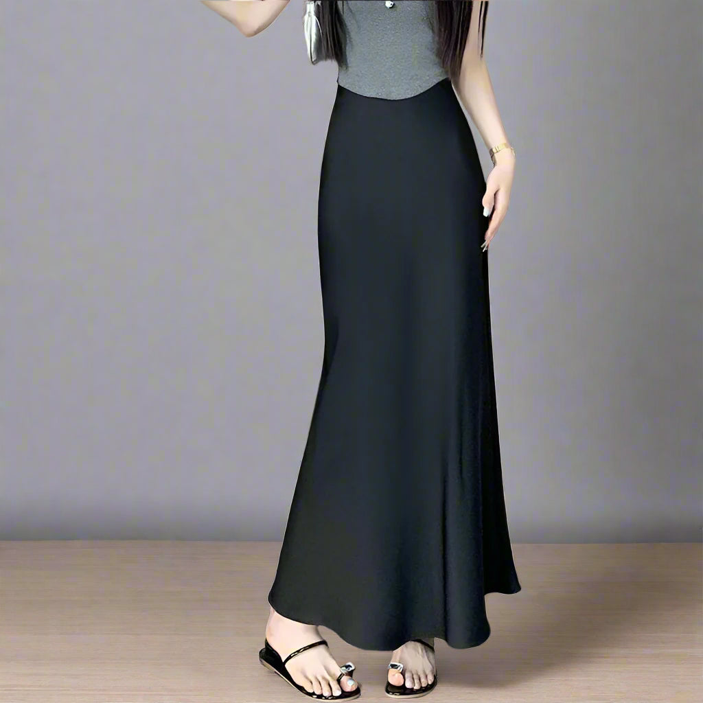 Women's Elegant Mid-length High Waist Silk Skirt - ChoreGirl