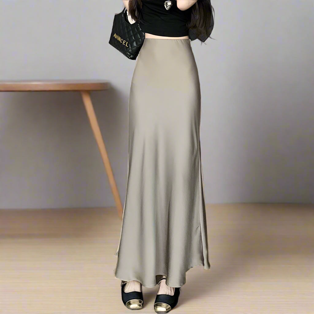 Women's Elegant Mid-length High Waist Silk Skirt - ChoreGirl