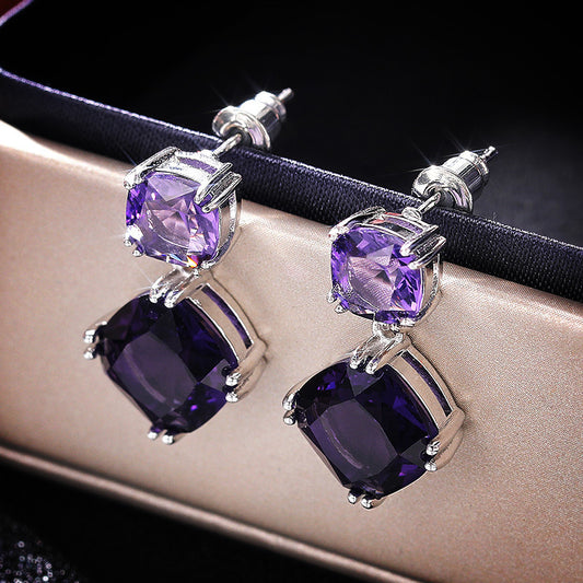 Women's Elegant Mysterious Purple Square Zircon Earrings - ChoreGirl