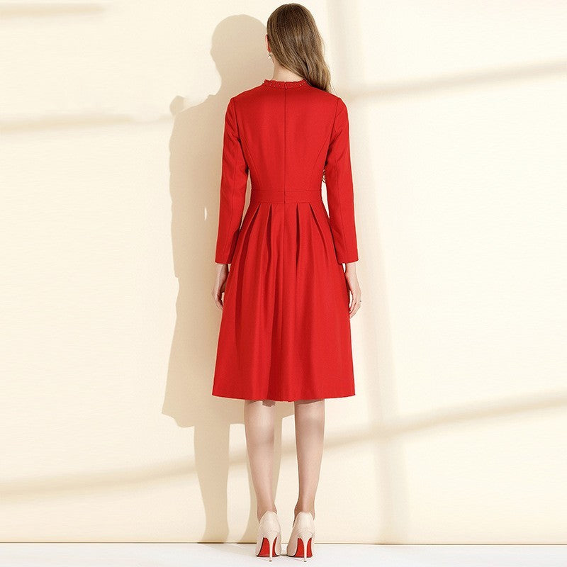 Women's Elegant Red Wool Dress - ChoreGirl
