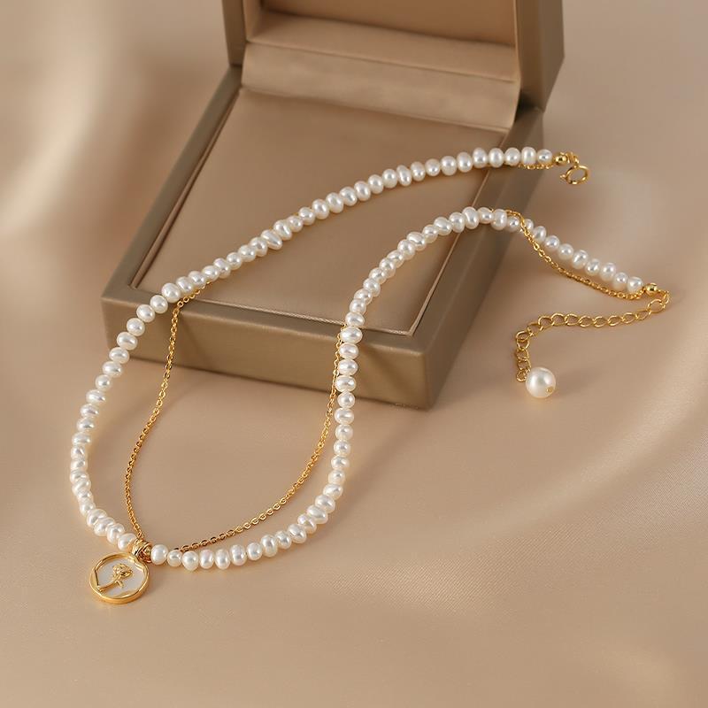 Women's Elegant Rose Flower Pendant and Double Layer Necklace - ChoreGirl