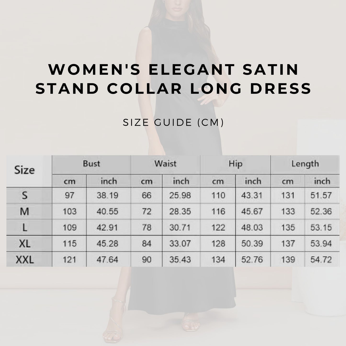 Women's Elegant Satin Stand Collar Long Dress - ChoreGirl