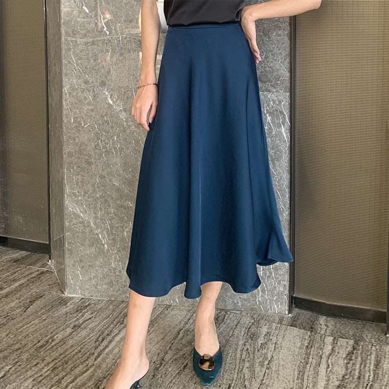 Women's Elegant Silky Acetate Satin A-Line Skirt - ChoreGirl