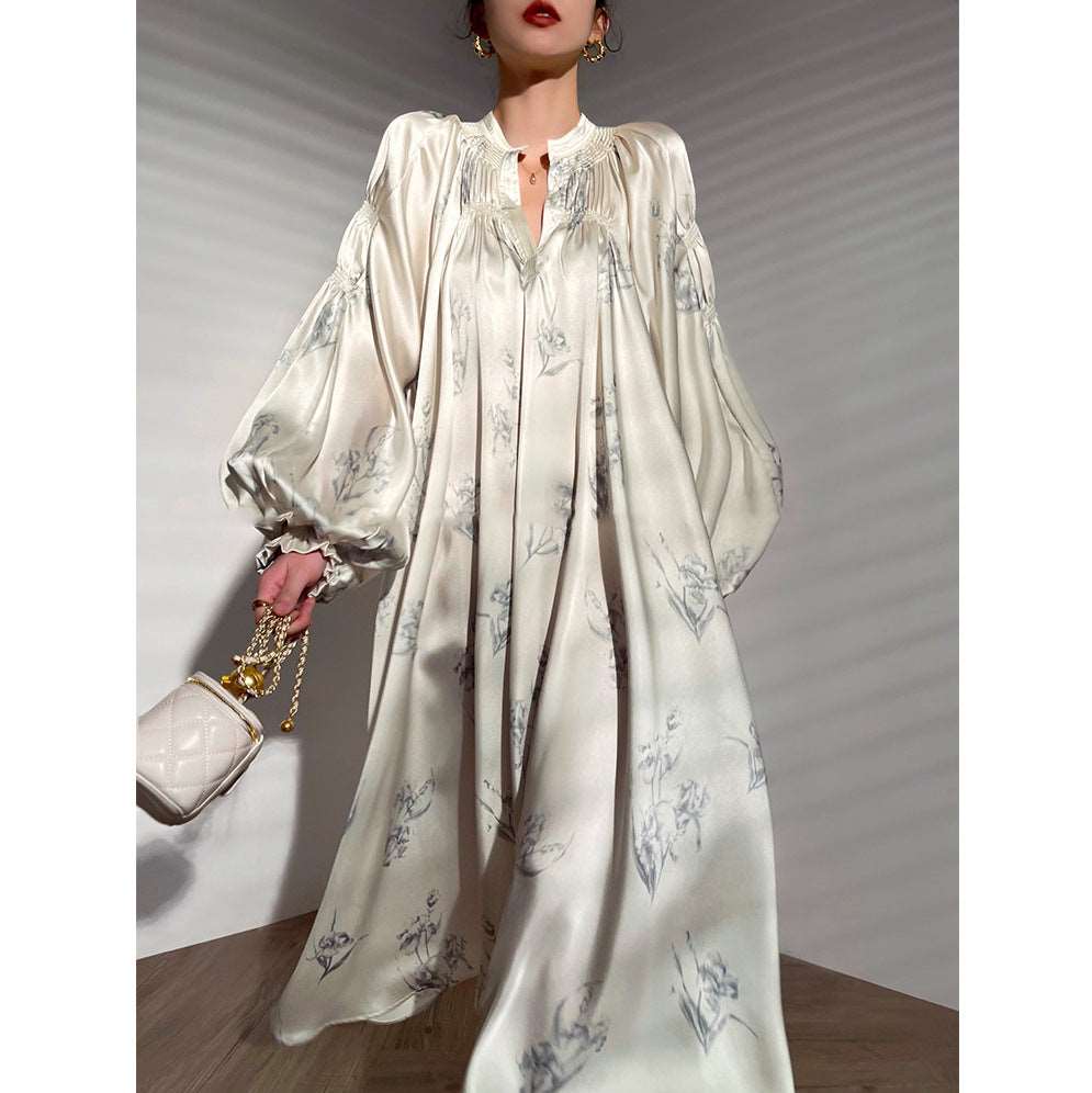 Women's Elegant Silky Soft Long Sleeved V-neck Dress - ChoreGirl
