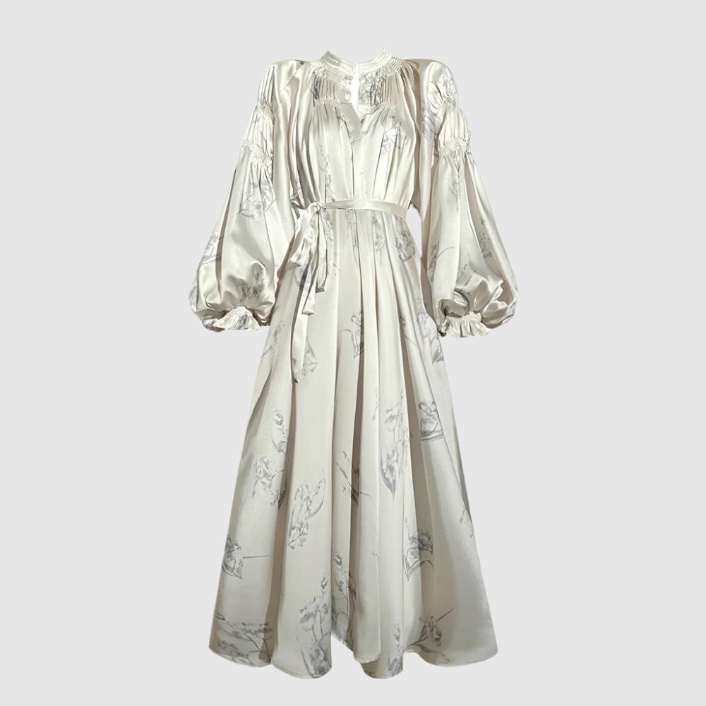 Women's Elegant Silky Soft Long Sleeved V-neck Dress - ChoreGirl