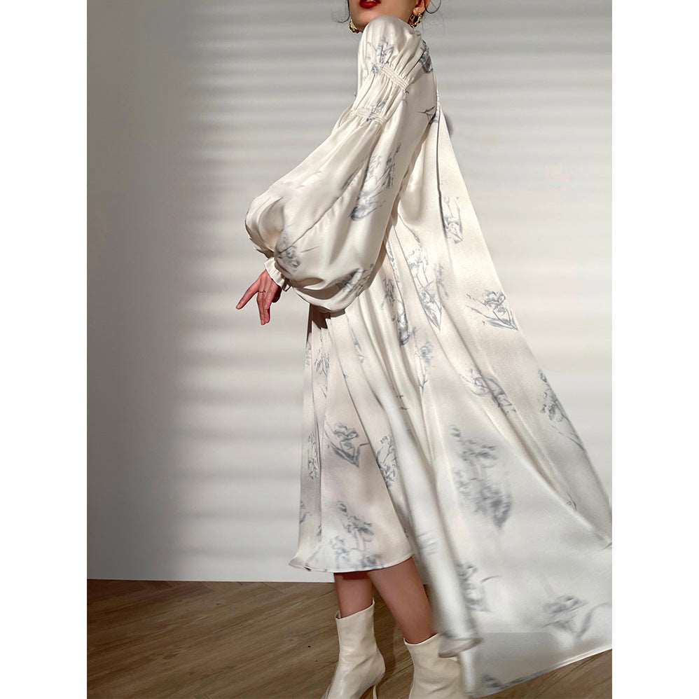 Women's Elegant Silky Soft Long Sleeved V-neck Dress - ChoreGirl