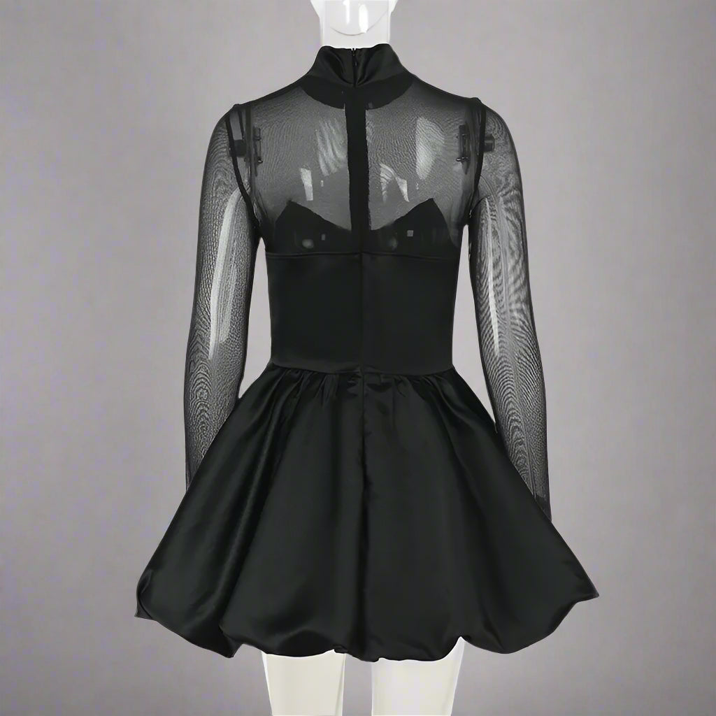Women's Elegant Slim Fit Mesh Sleeves and Bubble Hem Sexy Dress - ChoreGirl
