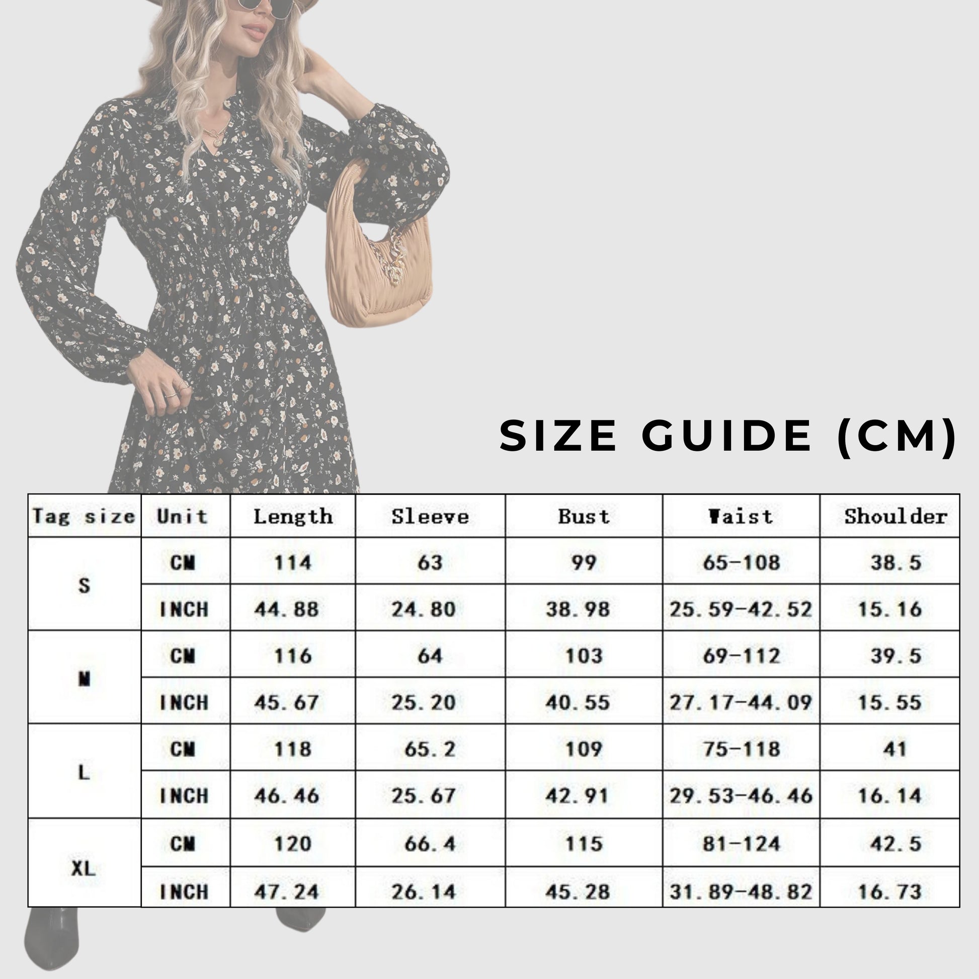 Women's Elegant Small V-neck Long Sleeve Dress with Floral Print - ChoreGirl