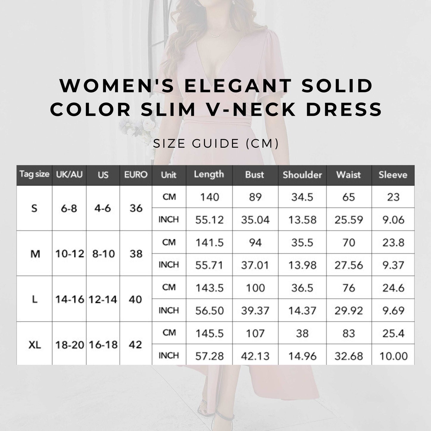 Women's Elegant Solid Color Slim V-neck Dress - ChoreGirl