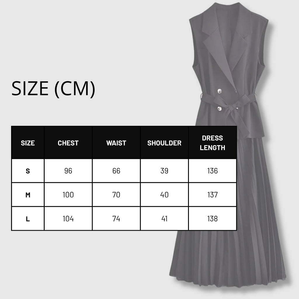 Women's Fashion-forward Double Breasted Vest and Pleated Skirt Dress with Belt - ChoreGirl