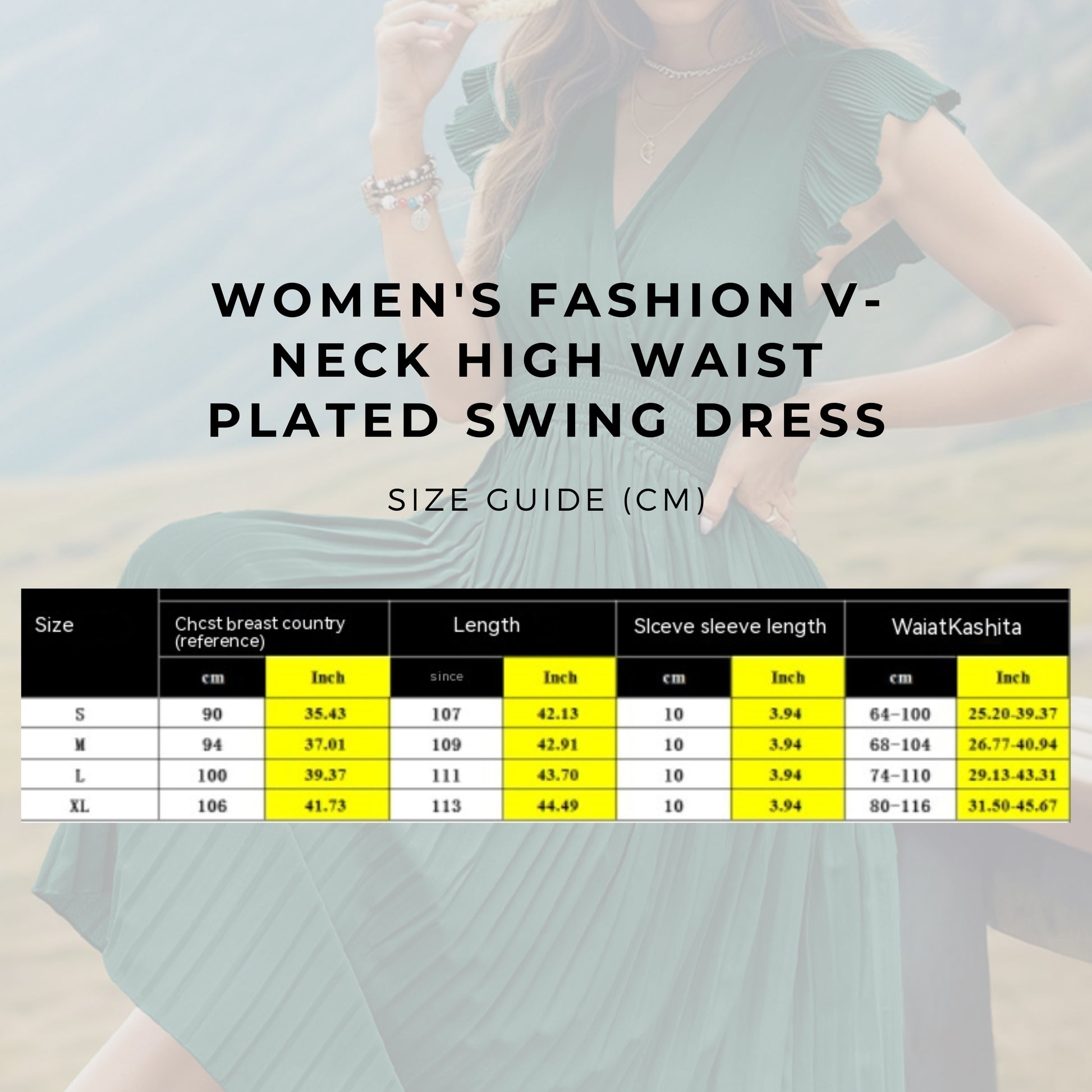 Women's Fashion V-neck High Waist Plated Swing Dress - ChoreGirl