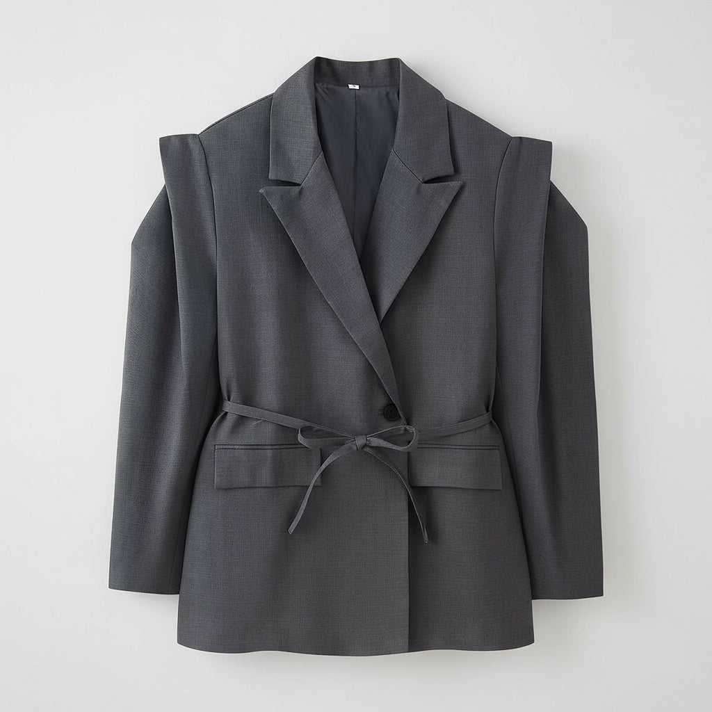 Women's Fashion Waist-controlled Lace-up Padded Shoulder Blazer Jacket