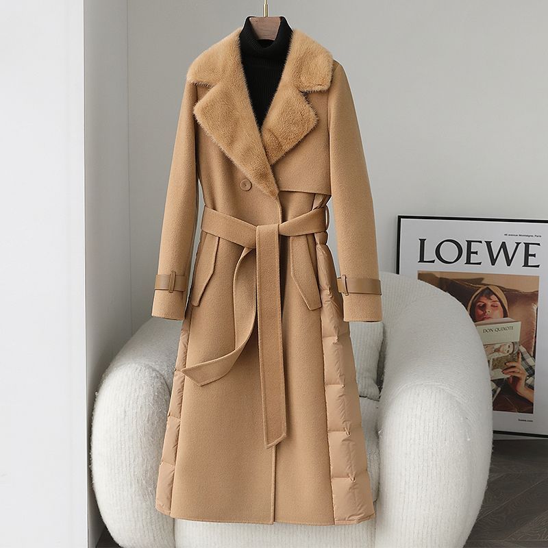 Women's Faux Fur Collar Down Long Coat - ChoreGirl