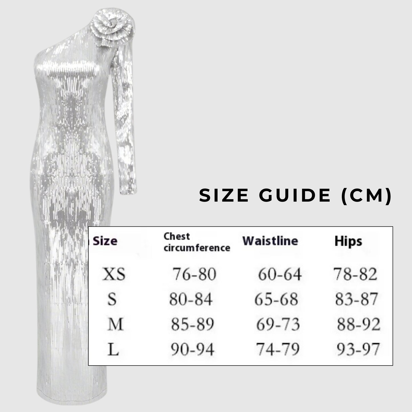 Women's Floral Asymmetrical Silver Sequin Gown - ChoreGirl