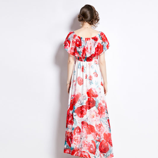Women's Floral Print Split Chiffon Dress - ChoreGirl