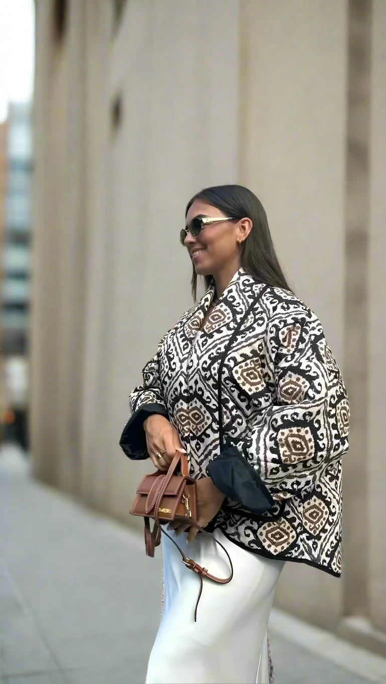 Women's Floral Print Vintage Cotton Padded Cropped Cardigan - ChoreGirl