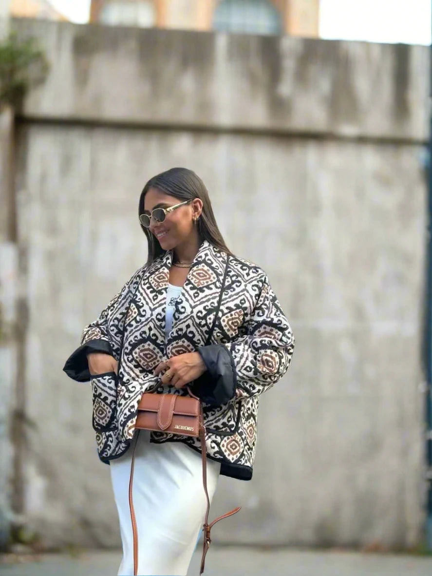 Women's Floral Print Vintage Cotton Padded Cropped Cardigan - ChoreGirl