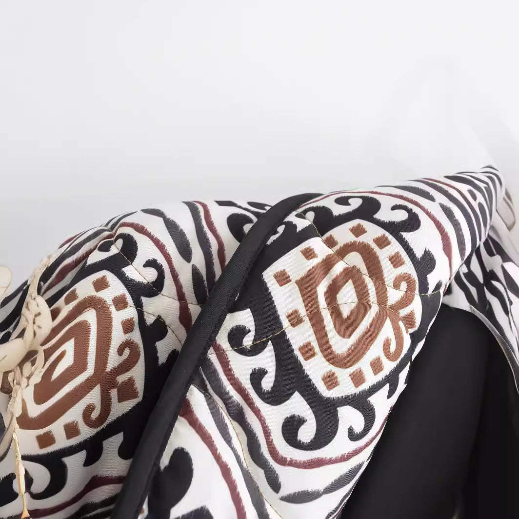 Women's Floral Print Vintage Cotton Padded Cropped Cardigan - ChoreGirl