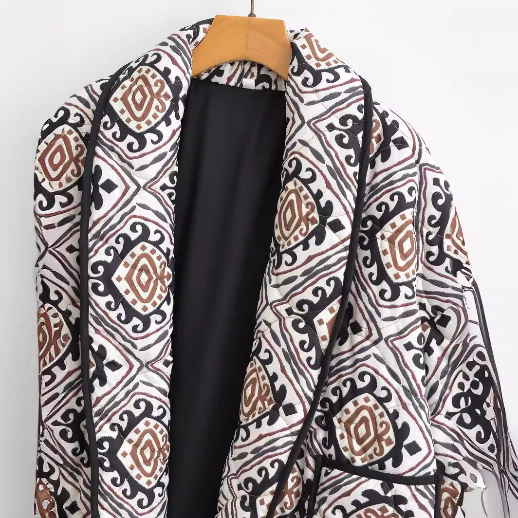 Women's Floral Print Vintage Cotton Padded Cropped Cardigan - ChoreGirl